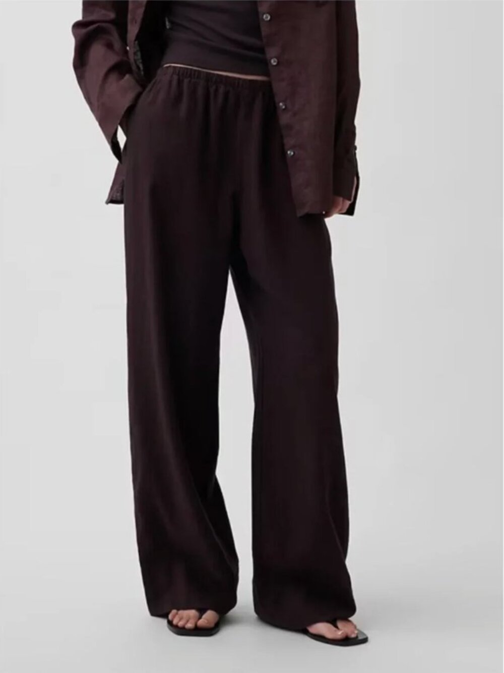 GAP Linen-Blend Easy Wide-Leg Pants Terra Brown SMALL